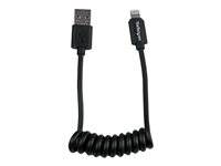 StarTech.com Câble Apple Lightning en Spirale vers USB pour iPhone / iPod / iPad - Câble Chargeur et Synchronisation Lightning - 30 cm - Câble Lightning - Lightning (M) pour USB (M) - 30 cm - blindé - noir - pour Apple iPad/iPhone/iPod (Lightning) USBCLT30CMB